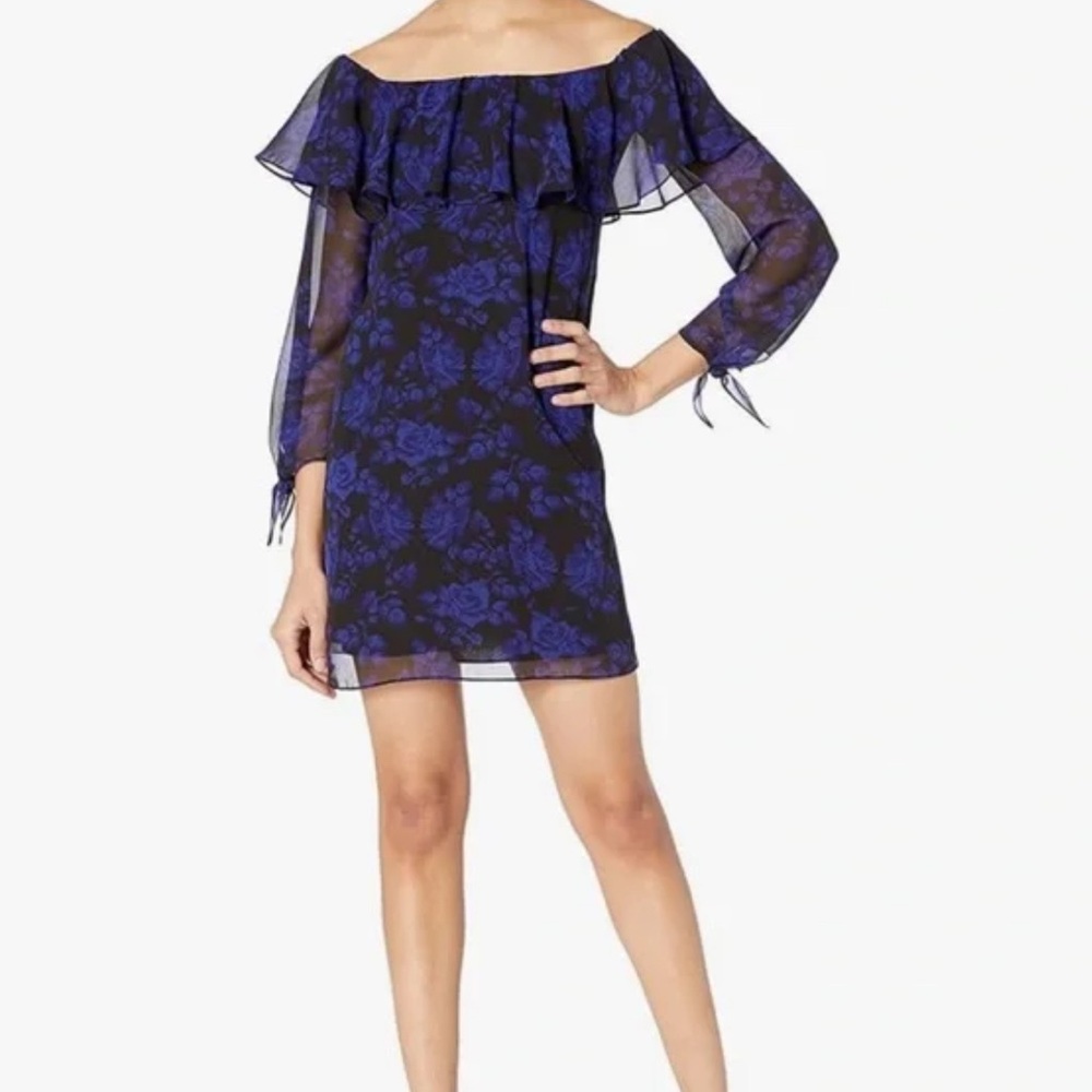 Sam Edelman Blue Rose Ruffled Off-Shoulder Cocktail Dress